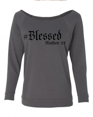 #Blessed- Ladies' French Terry 3/4-Sleeve Raglan - FDU - Faith Defines Us