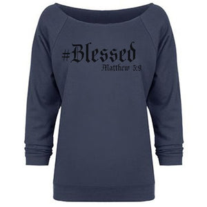 #Blessed- Ladies' French Terry 3/4-Sleeve Raglan - FDU - Faith Defines Us